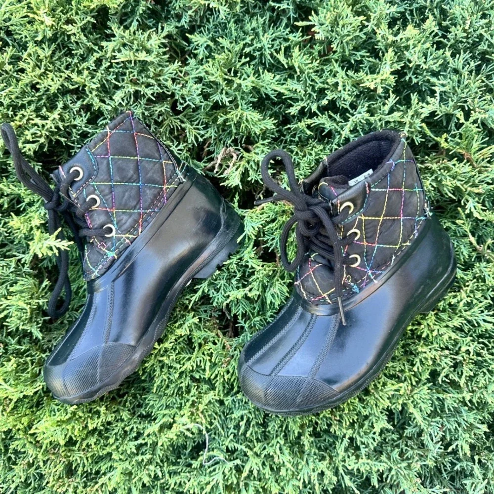 Sperry Port Boot Toddler Girl Duck Boots Size 9 Black Rainbow Winter Boots